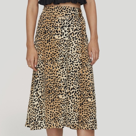 Faithfull the Brand Dresses & Skirts - FAITHFULL THE BRAND ANTHROPOLOGIE BLACK BROWN LEOPARD WRAP SKIRT WOMENS SZ 2